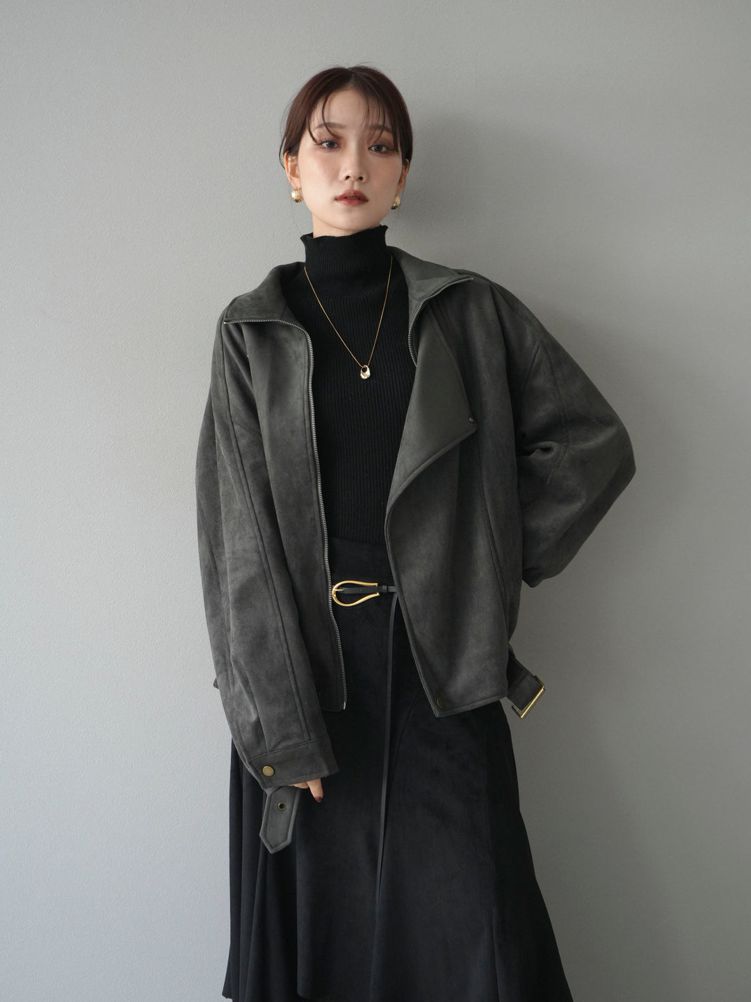 [予約]スエードライダースミドルジャケット/black