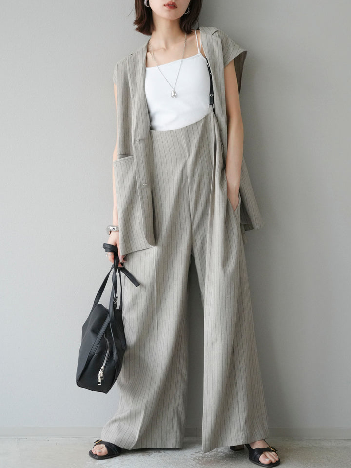 【着回しセット】[SET]ヘリンボーンストライプジレ+シアー切替ベロアトップス+ヘリンボーンストライプサロペット(3set)