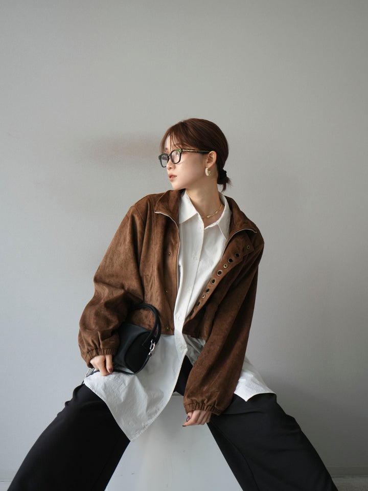 [予約]パンチングデザインスエードショートジャケット/ブラウン