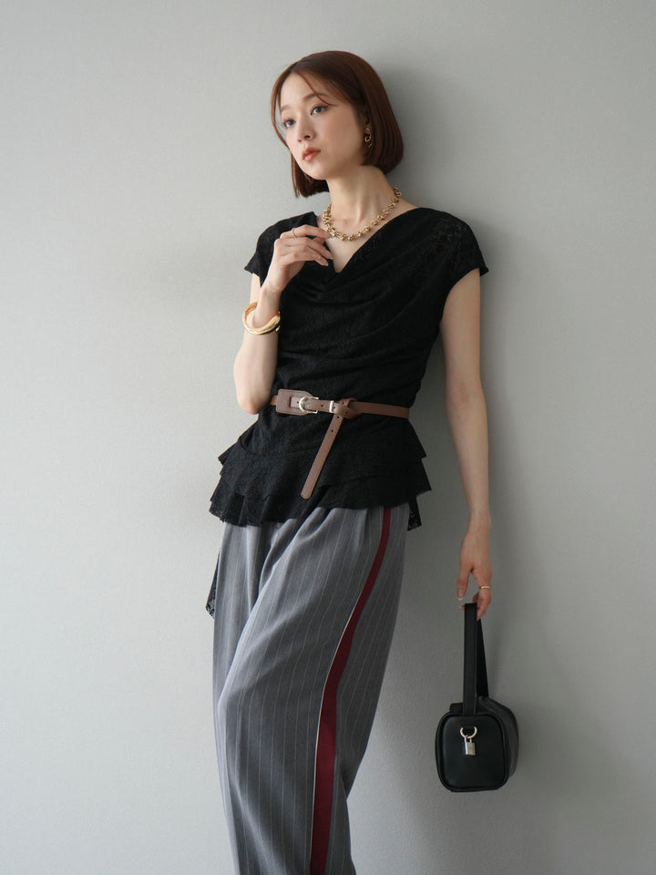 [予約]サイドラインストライプワイドパンツ/グレー