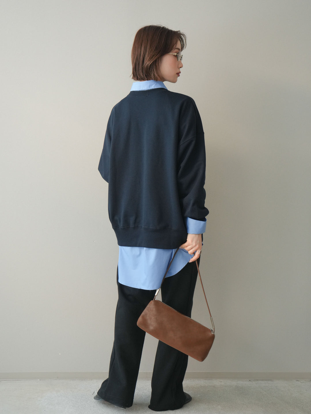 [SET]カレッジロゴ刺繍BIGスウェットプルオーバー+スウェットフレアパンツ(2set)