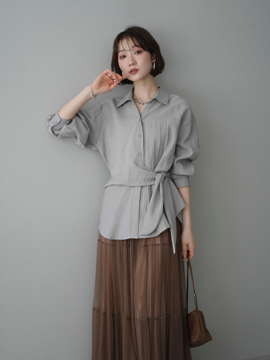 [予約]フロントアシンメトリーブラウス/gray