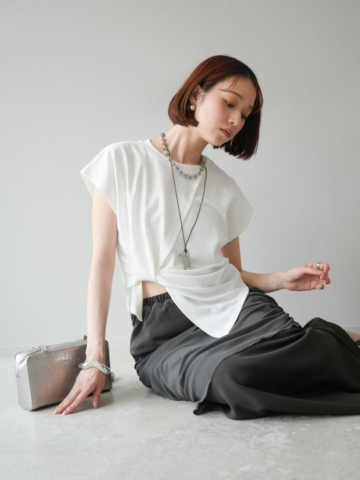 [予約]カシュクールTシャツ＆コームネックレスSET /ホワイト