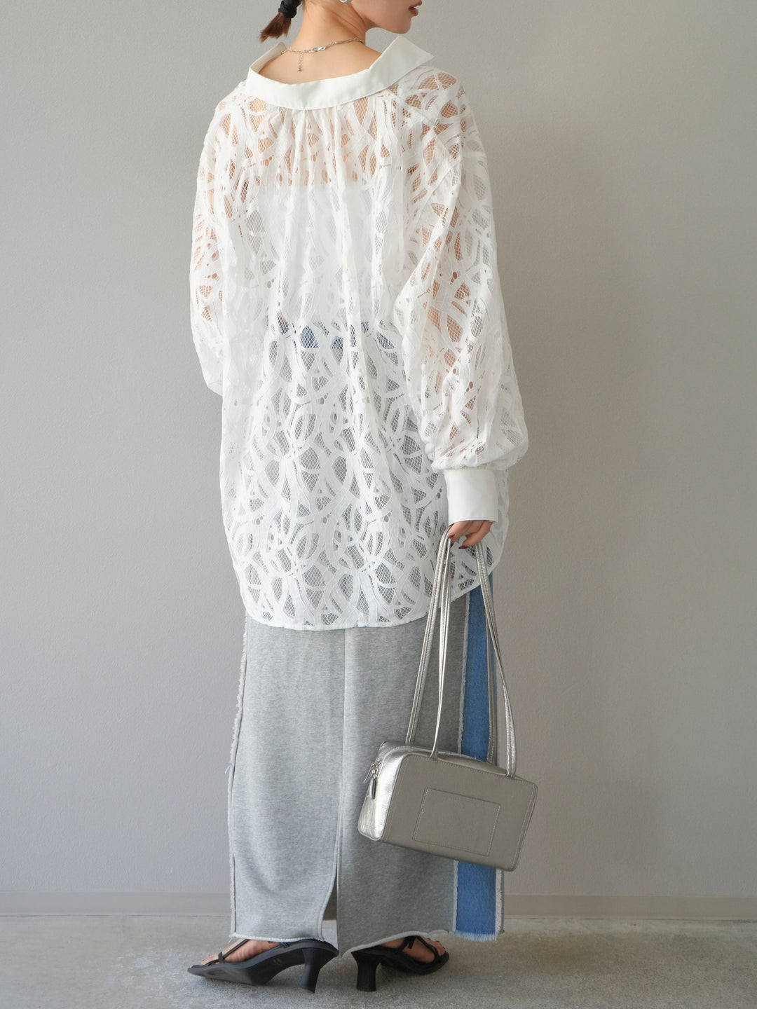 [SET]コードレースオーバーシャツ+デニムドッキングスウェットスカート(2set)