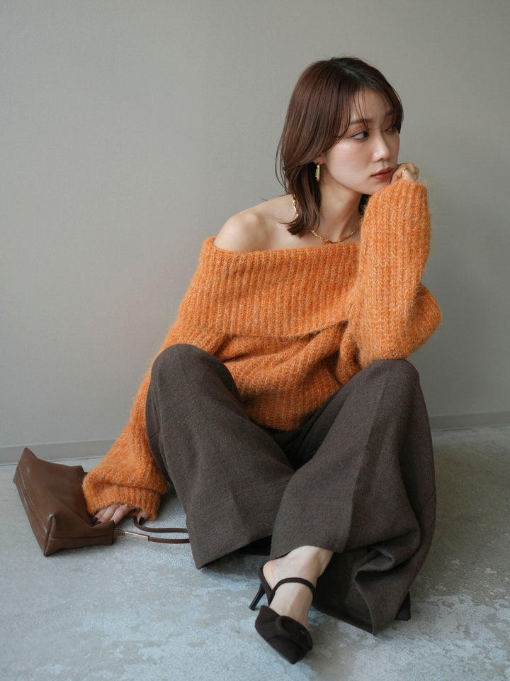 [予約]オフショルミックスニットプルオーバー/orange