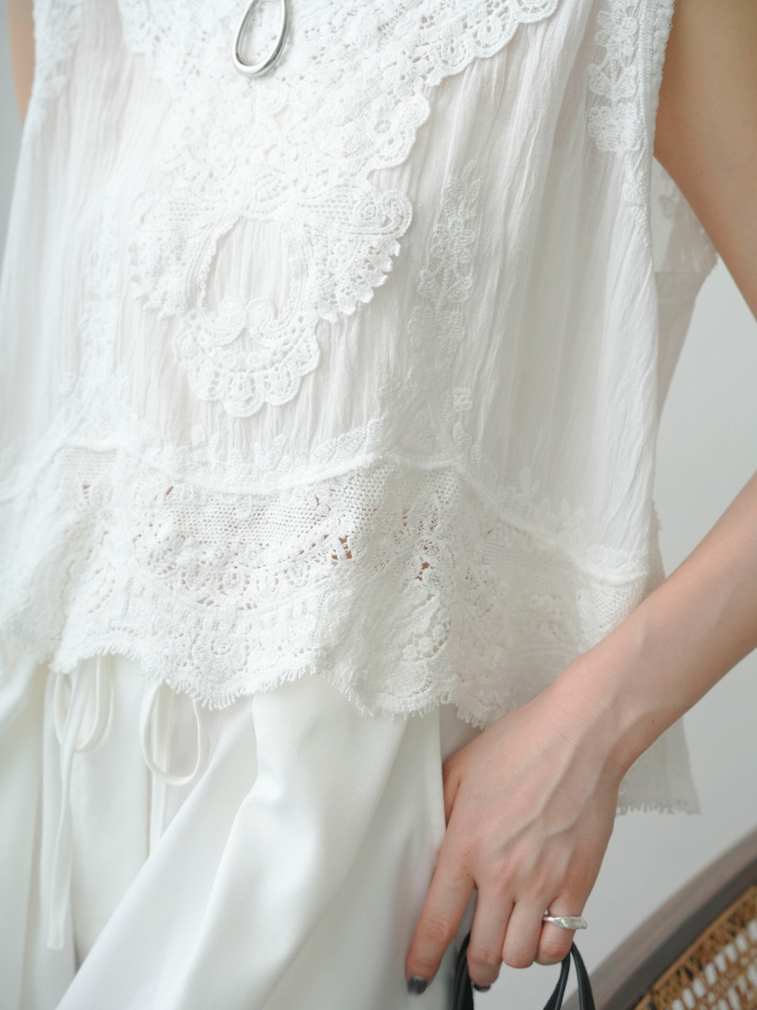 [SET]アンティークレースノースリトップス+アンティークレースノースリトップス(2set)