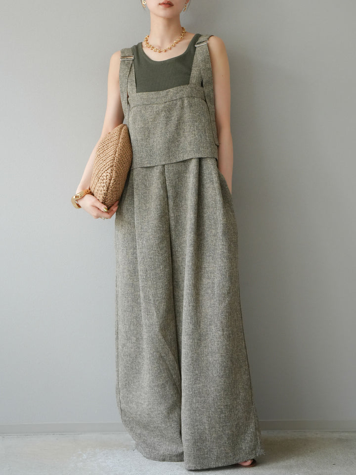 [予約]サマーツイードケープサロペット/ブラウン