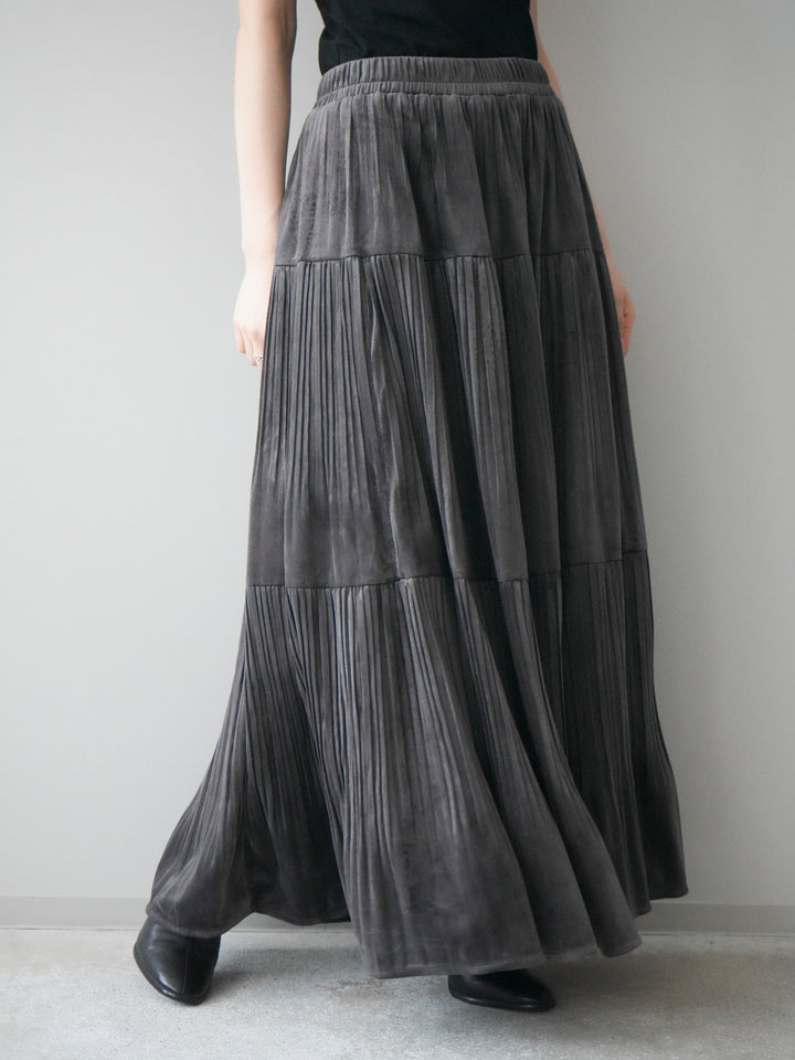 [予約]ベロアティアードワッシャースカート/charcoal