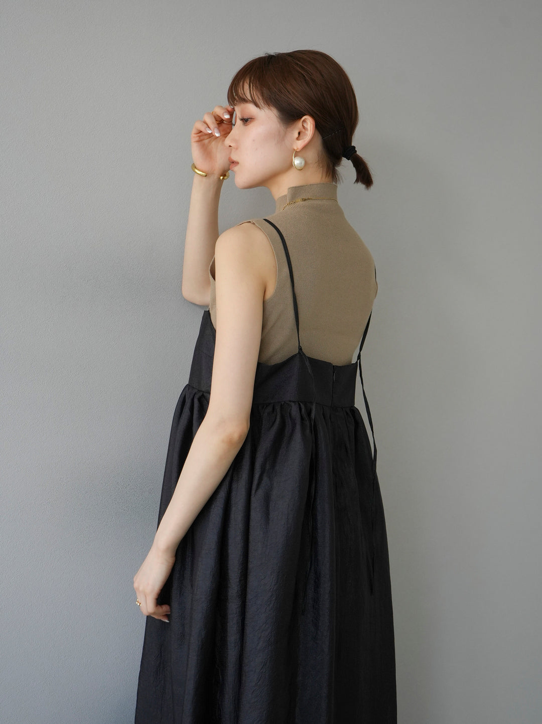 [Pre-order] Sheer Washer Volume Cami Dress/Black