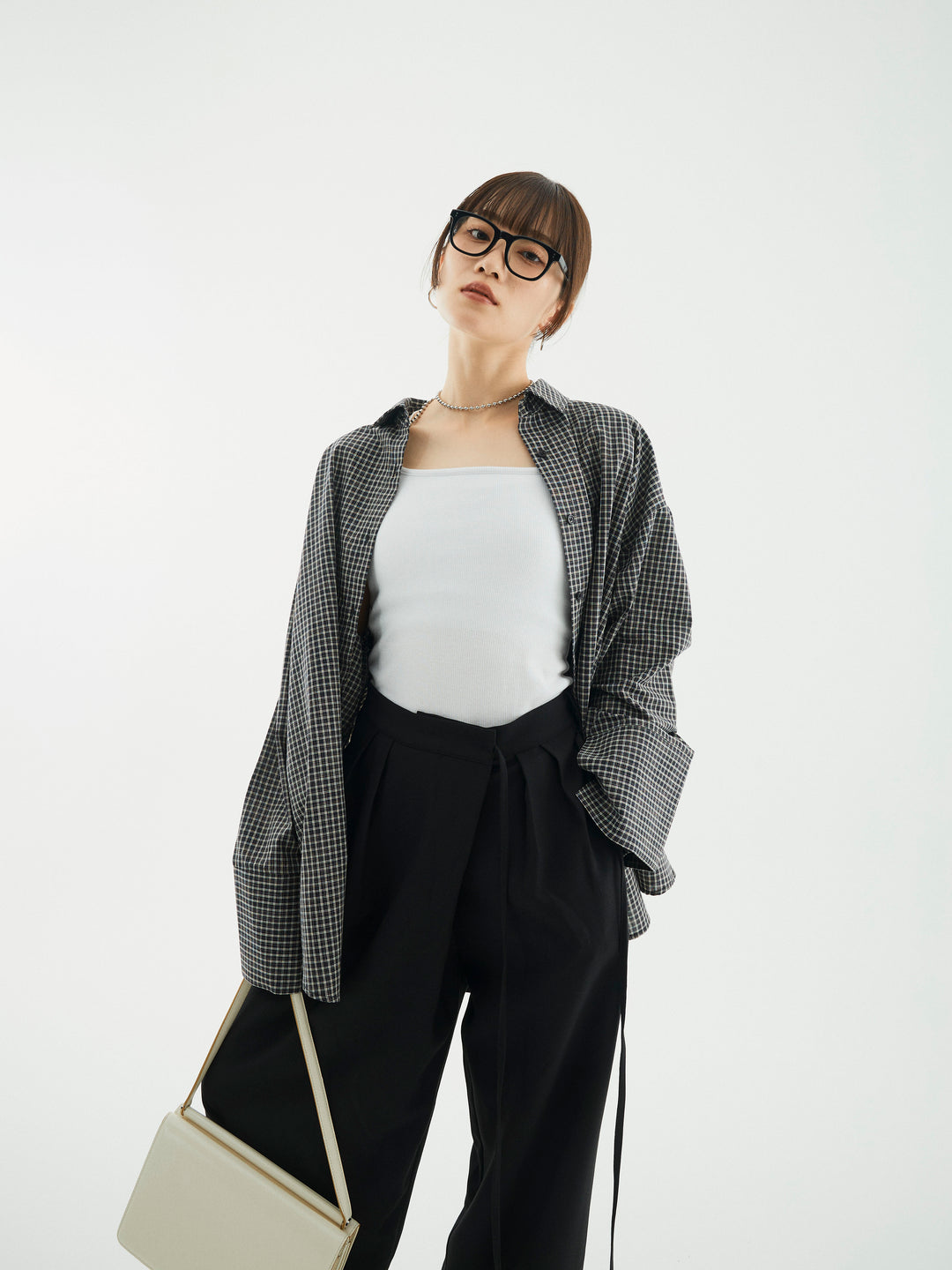 【Allure】[SET]チェックBIGカフスオーバーシャツ+チェックBIGカフスオーバーシャツ(2set)