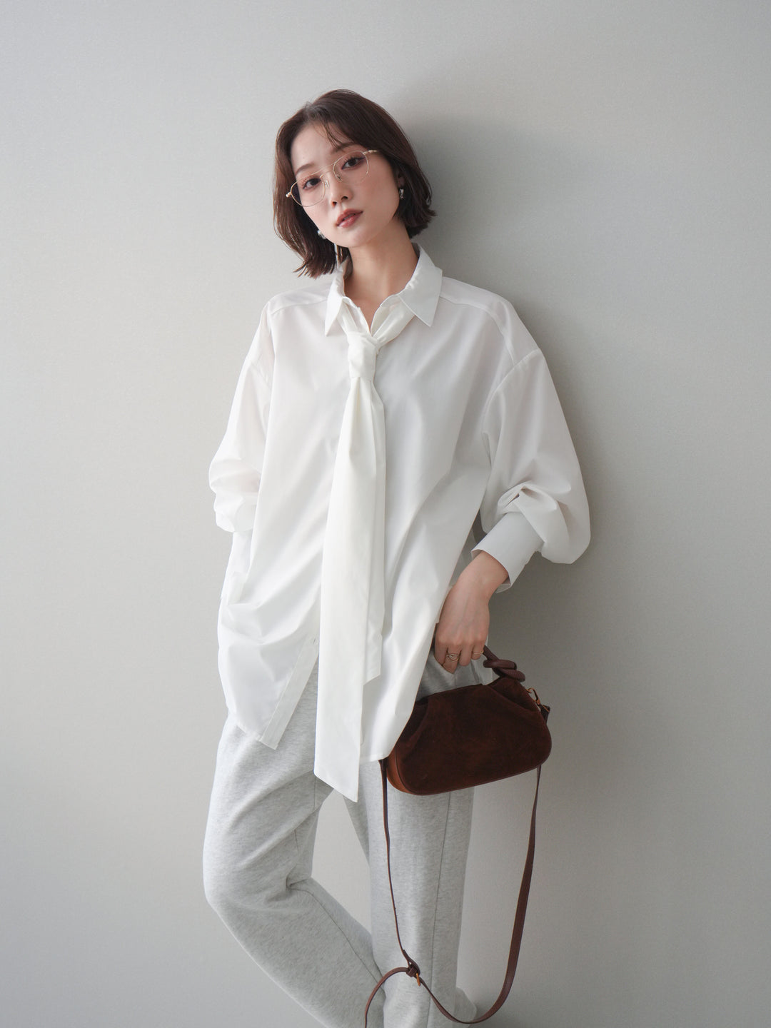 [SET]ボウタイ付オーバーシャツ+選べるアクセセット(2set)