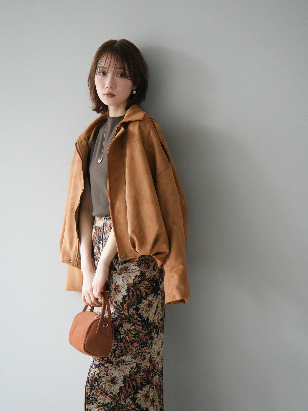 [SET]スウェードオーバーブルゾン+ゴブランフロントジップタイトスカート(2set)