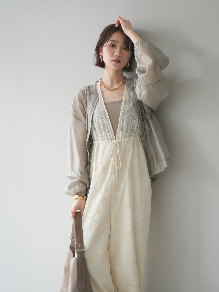 [SET]レース刺繍サロペット+ドロストシアーブルゾン(2set)