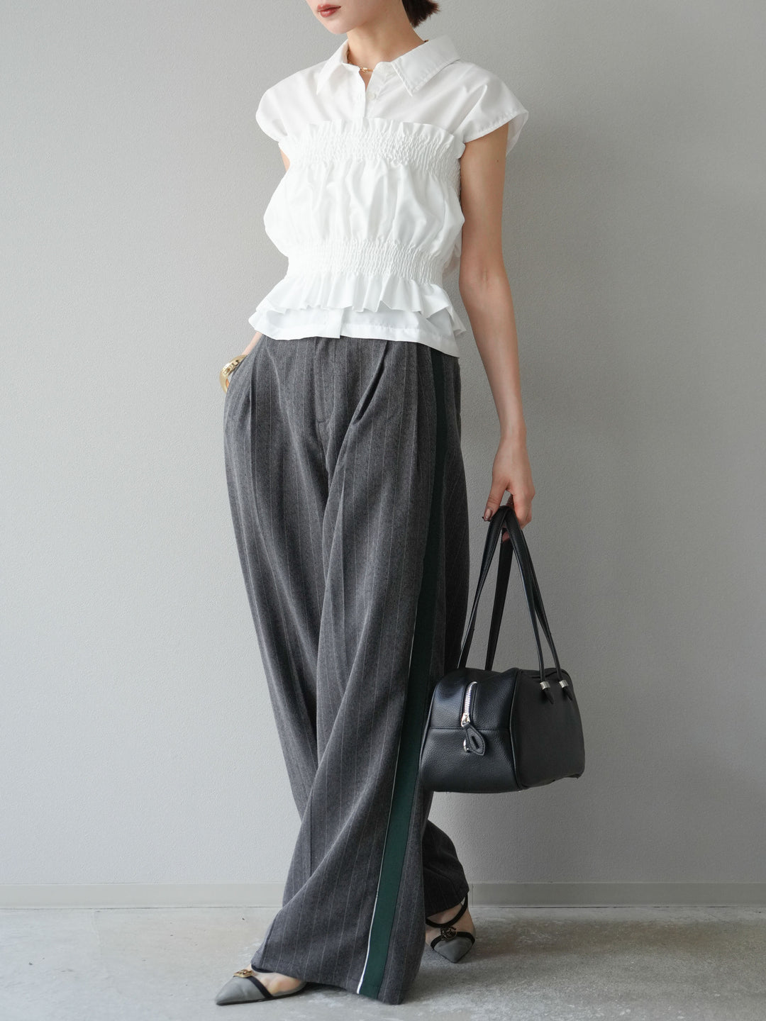 [予約]ブロードシャーリングビスチェ＆ノースリブラウスSET /オフ