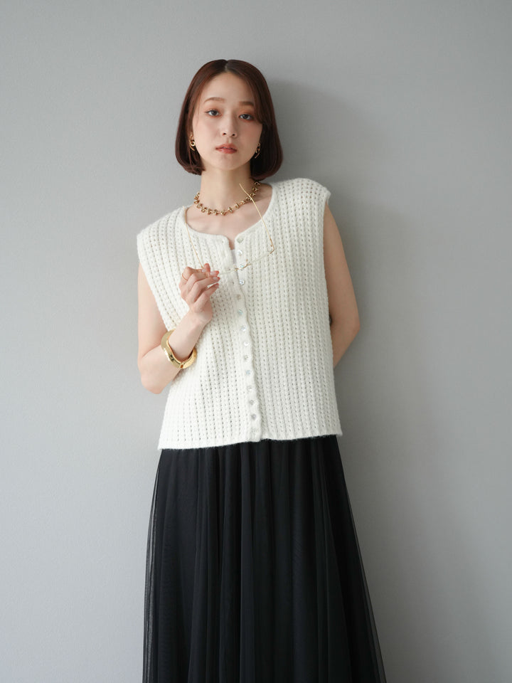 [予約]ランダムボタンニットベスト/アイボリー