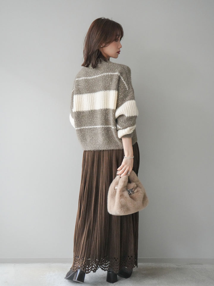 [予約]パンチングデザインスエードプリーツスカート/brown