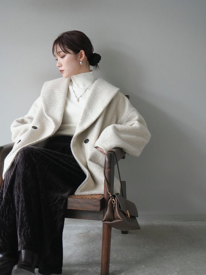 [予約]ロービング襟付きミドルコクーンコート/ivory