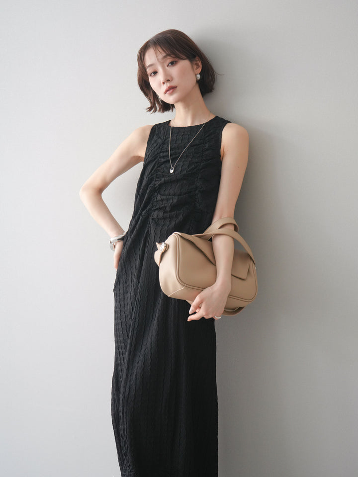 [予約]シャーリングジャガードノースリーブワンピース/black