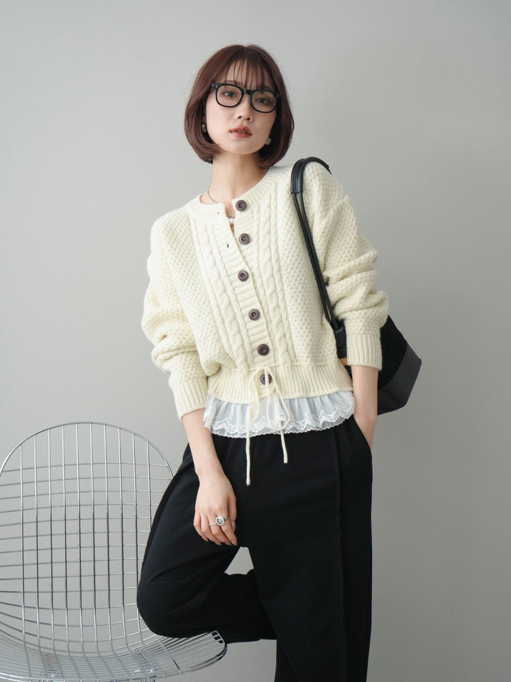 [予約]裾レースケーブルニットカーディガン/ivory