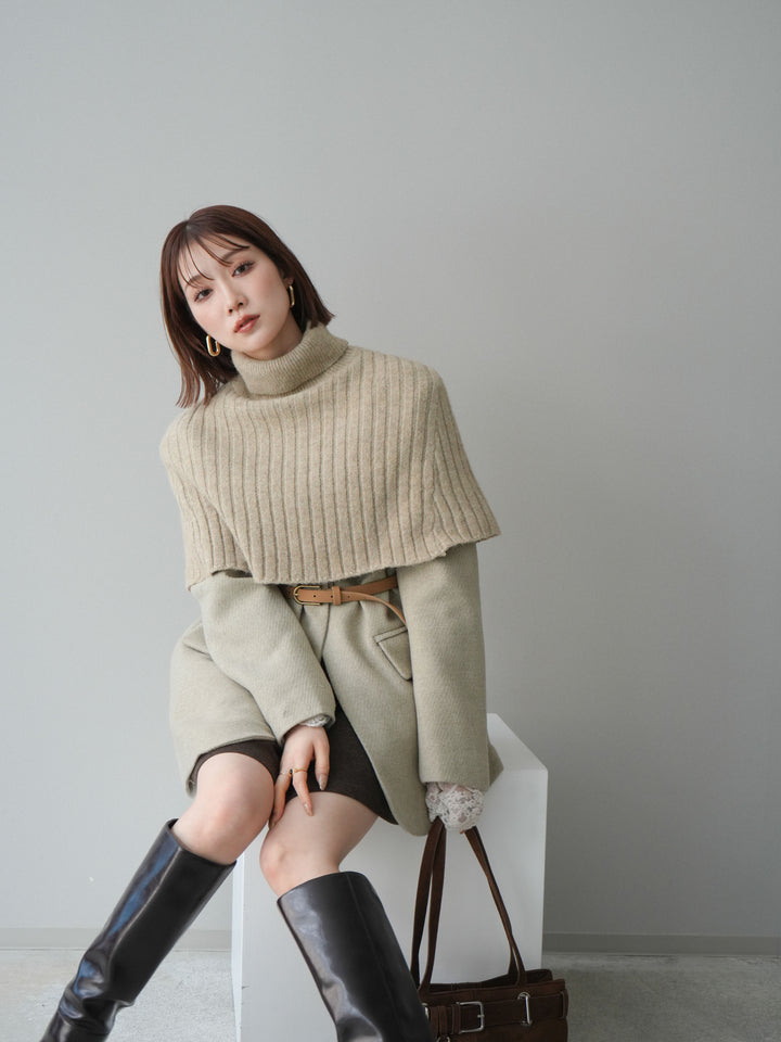 [SET]ケープ付ノーカラージャケット+ベルト付きタックミニスカート(2set)