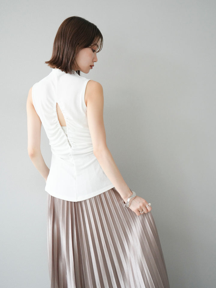 [予約]フロントスリットレーヨンニットトップス/ホワイト
