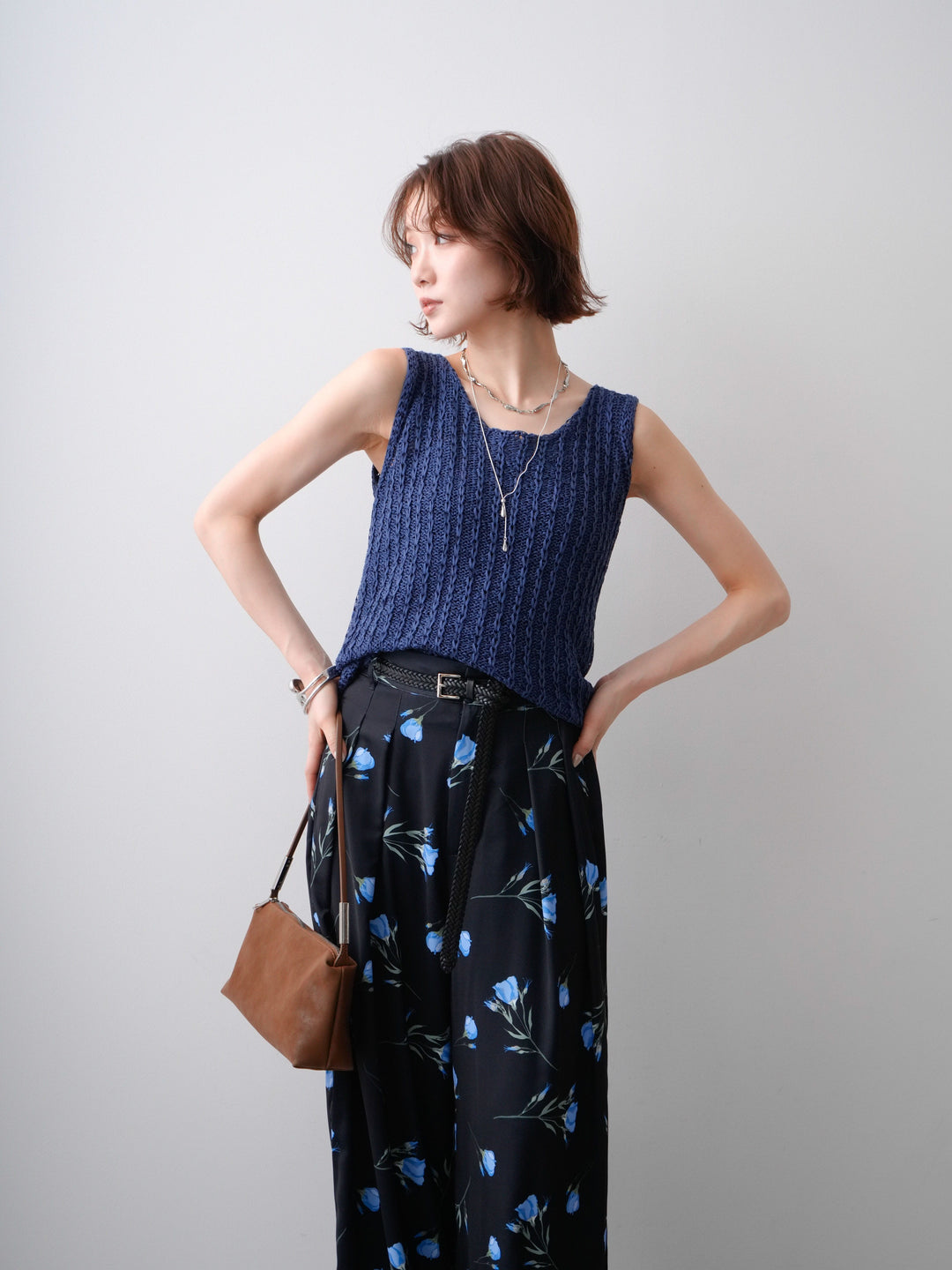 [予約]メランジケーブルニットタンクトップ/navy