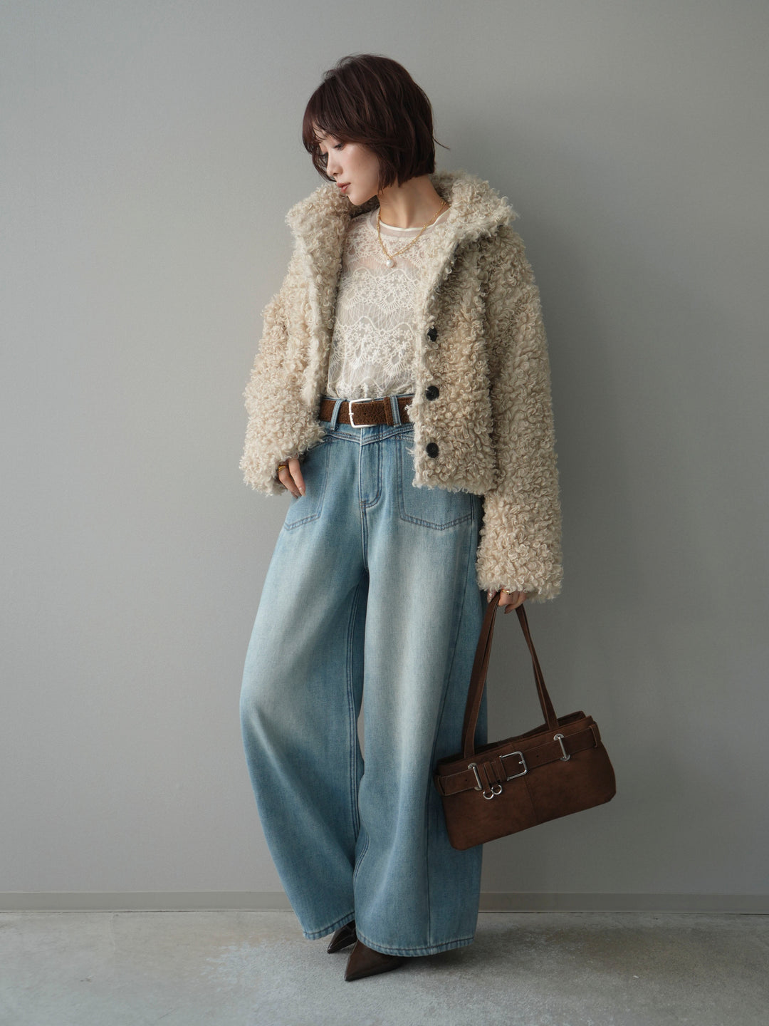 [SET]プードルファーミドルスタンドブルゾン+チュールレーストップス(2set)