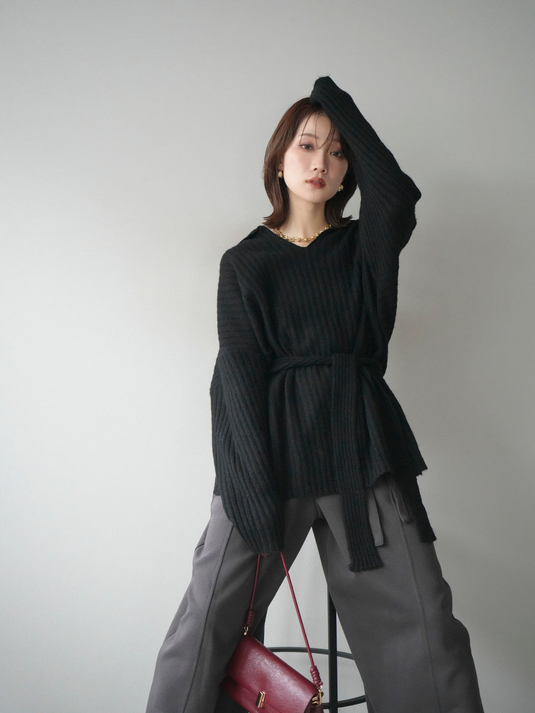 [予約]ワイドリブポロニットプルオーバー/black