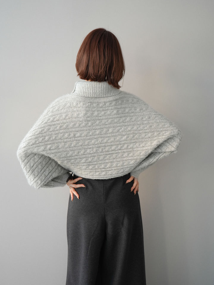 [予約]オフタートルケーブル編みニットプルオーバー/gray