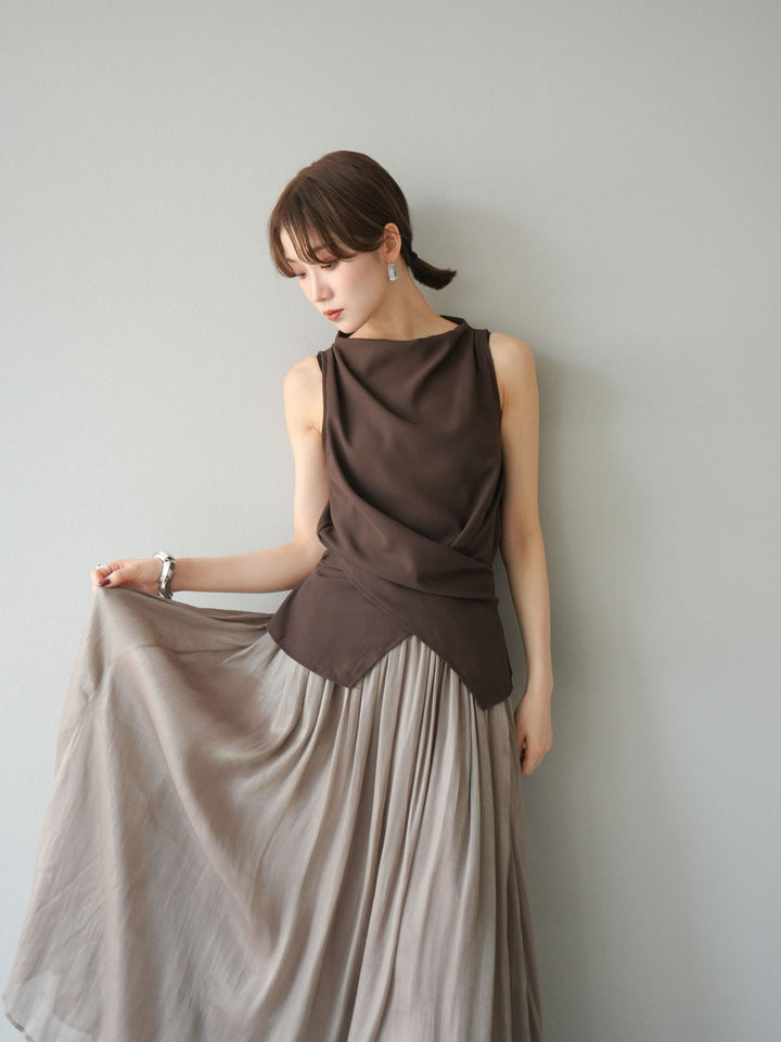 [SET]ノースリーブトップス＆シャイニーフレアスカートSET UP/(2set)