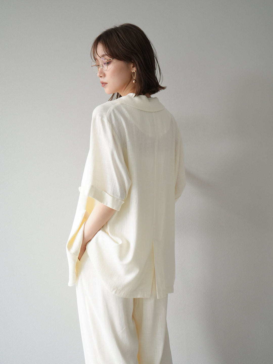 [予約]ライトリネンハーフスリーブジャケット/オフ