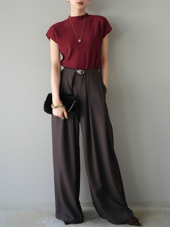 【預購】皮帶環設計寬褲/棕色