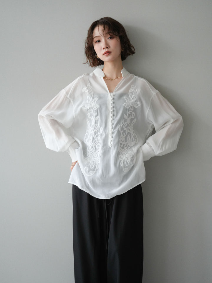 【預購】前繩刺繡襯衫/白色