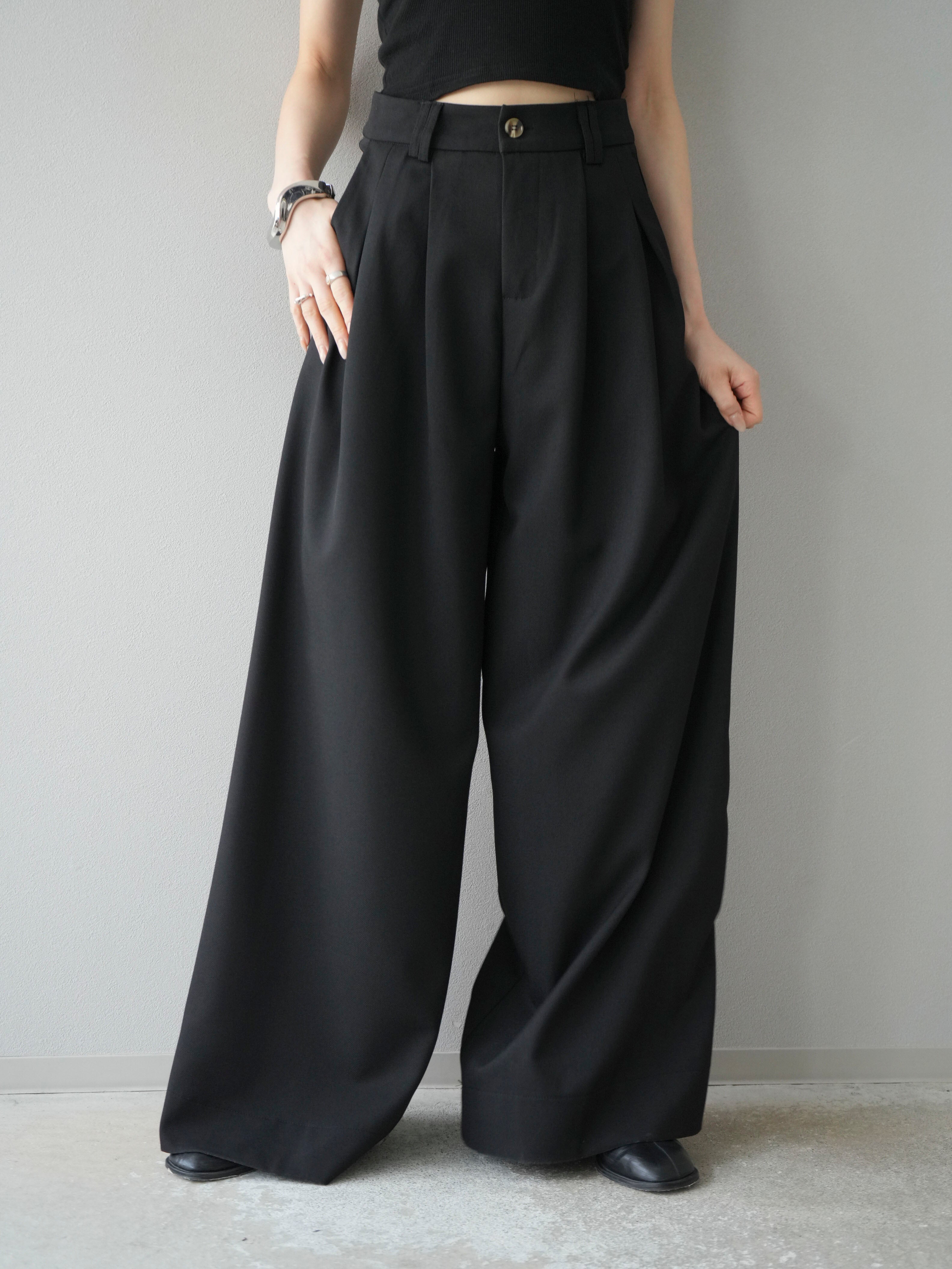 予約]ダブルタックワイドパンツ/ブラック – Lumier