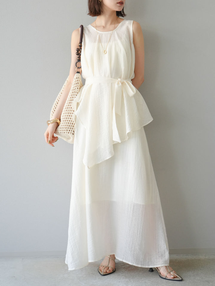 [SET]ワッシャーシアーアシメブラウス＆キャミワンピース+選べるアクセセット(2set)