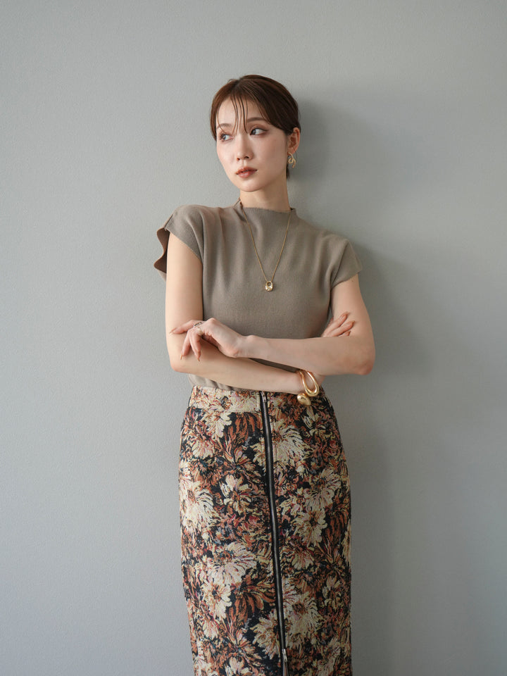 [SET]プチネックフレンチニットトップス+ゴブランフロントジップタイトスカート(2set)