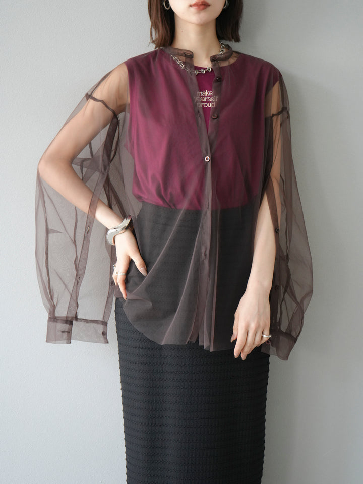[予約]2WAYスリーブチュールシャツ/ブラウン