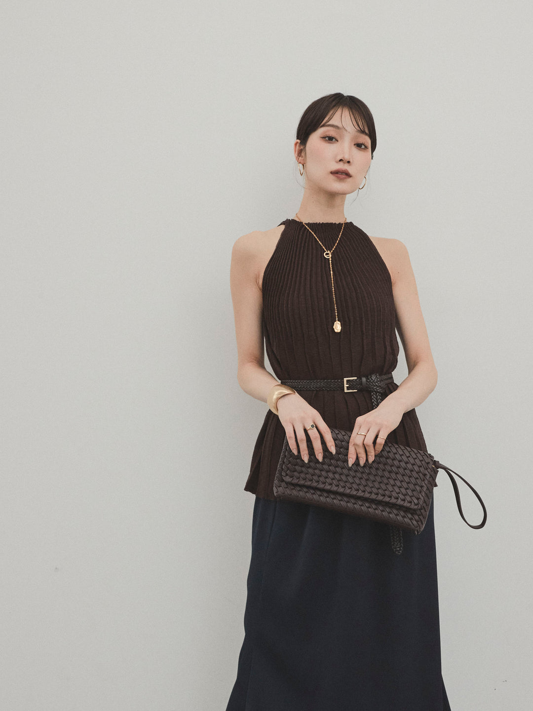 [予約]プリーツニットキャミソール/ブラウン