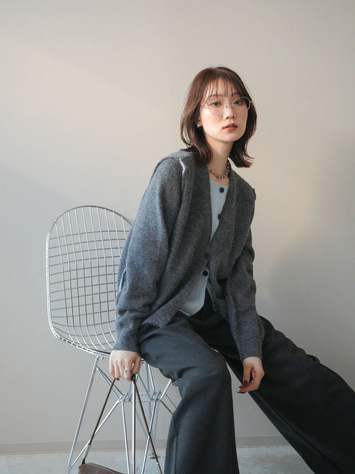 [SET]配色レイヤードニットカーディガン+選べるアクセセット(2set)