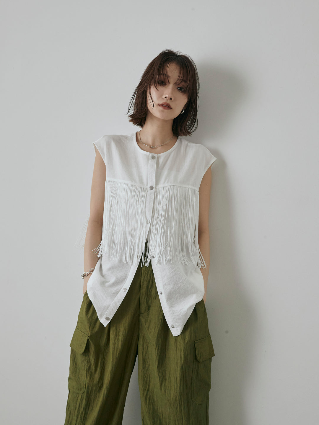 [予約]フリンジノースリブラウス/オフ