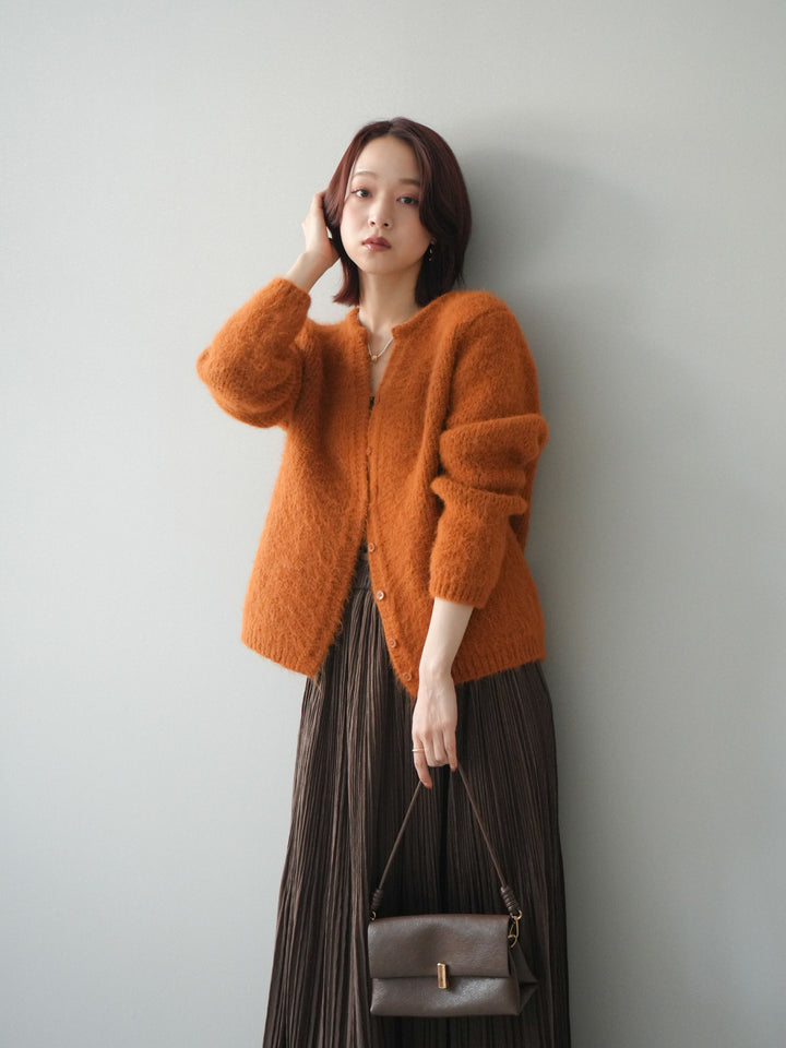 [予約]キーネックシャギーニットカーディガン/camel