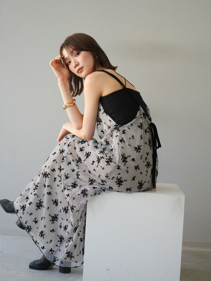 [予約]フロッキーチュールレイヤードベロアキャミワンピース/ベージュ