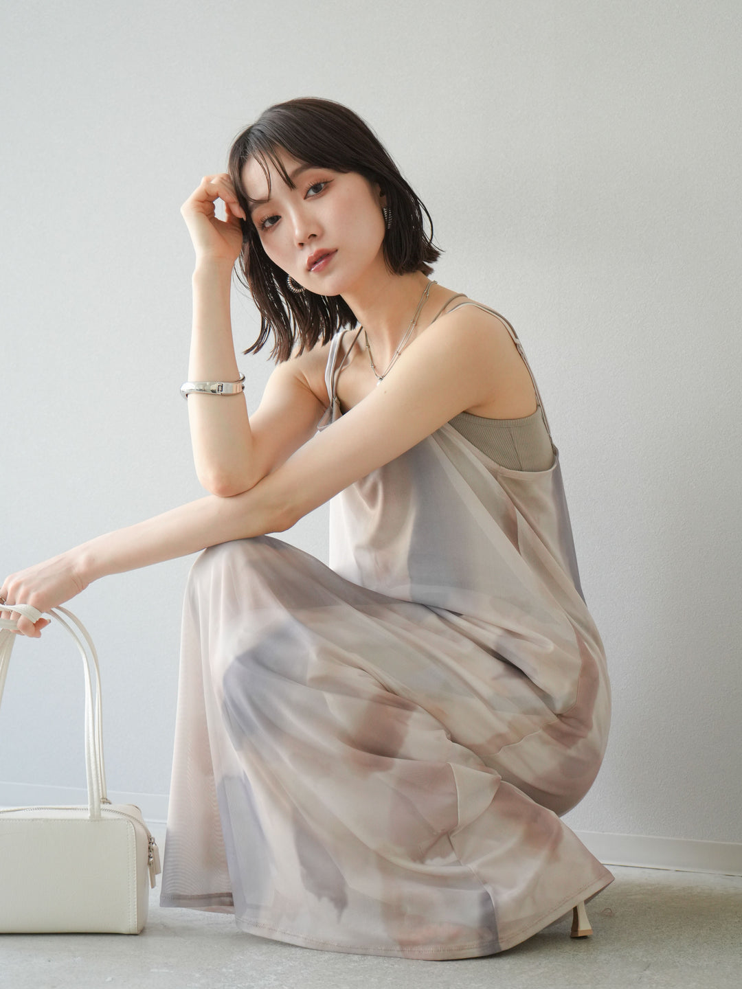 [予約]水彩アートシアーキャミワンピース/エクリュ