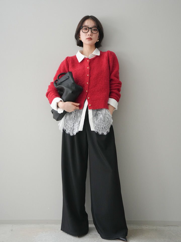 [予約]ウエストレースタックワイドパンツ/black