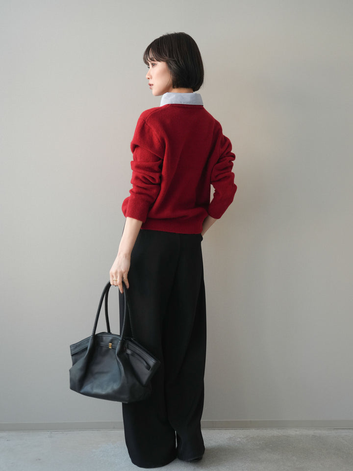 [予約]ウエストレースタックワイドパンツ/black