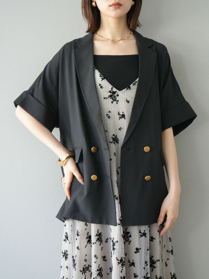 [套裝] 植絨薄紗層疊天鵝絨吊帶連身裙 + 金色紐帶半夾克 (2 套)