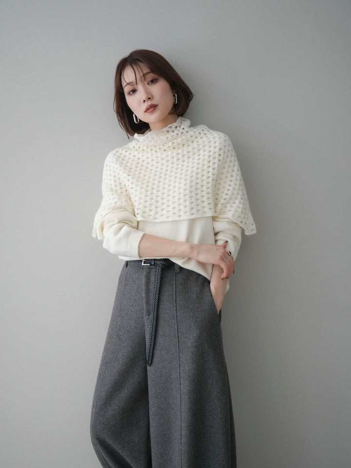 [予約]メッシュケープアンサンブルニットプルオーバー/white