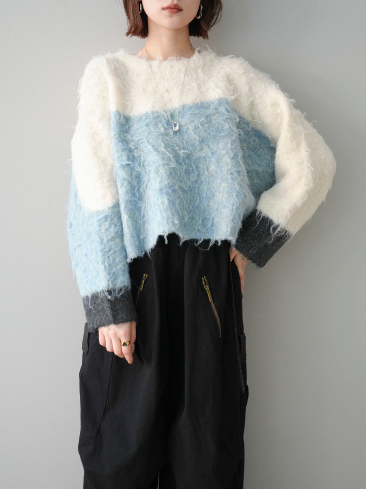 [SET]バイカラーモヘアタッチニットプルオーバー+コットンタックループパンツ(2set)