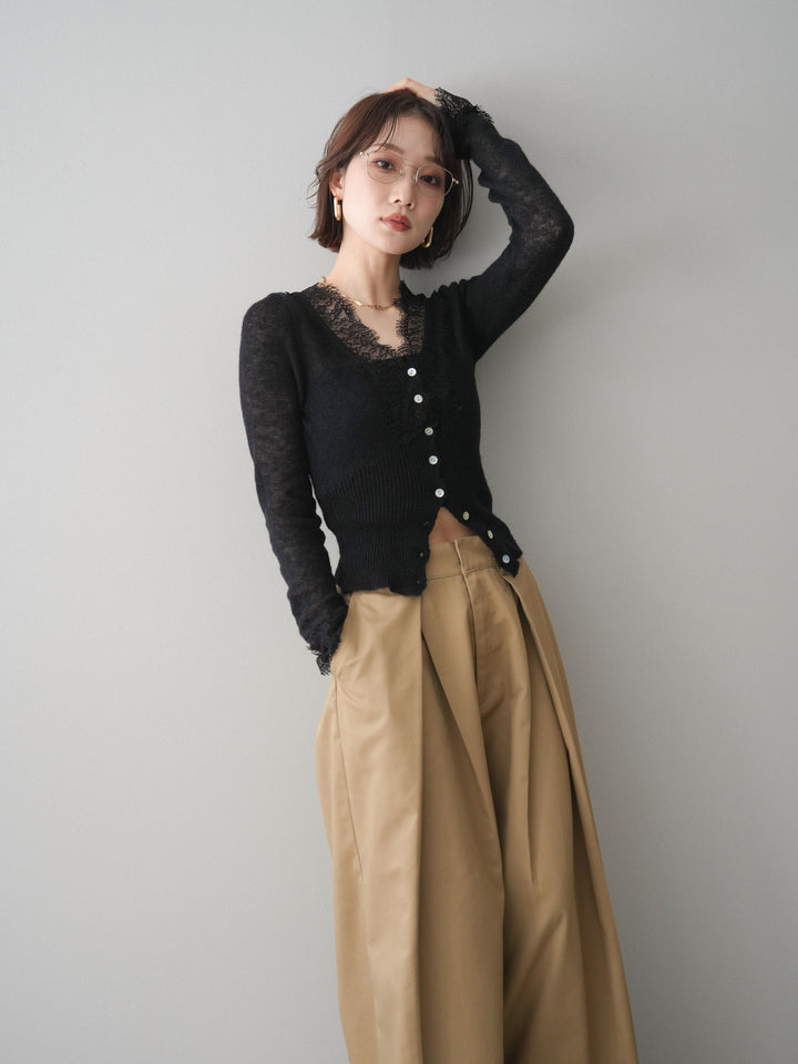 [予約]モヘアタッチレースニットカーディガン/black