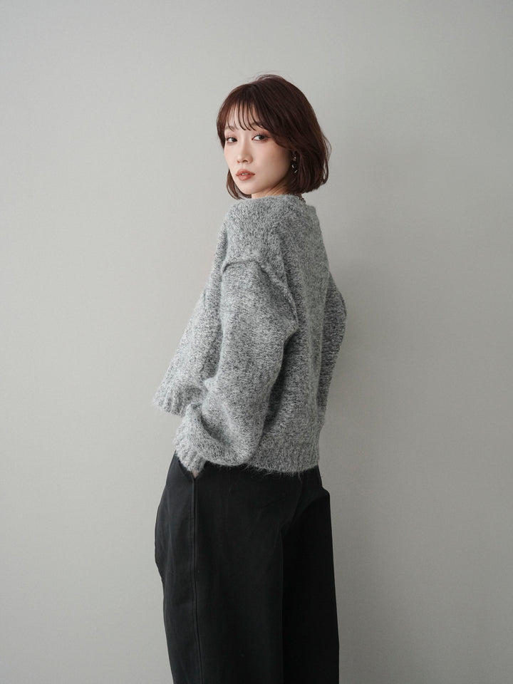 [予約]ミックスヤーンダブルZIPニットカーディガン/gray